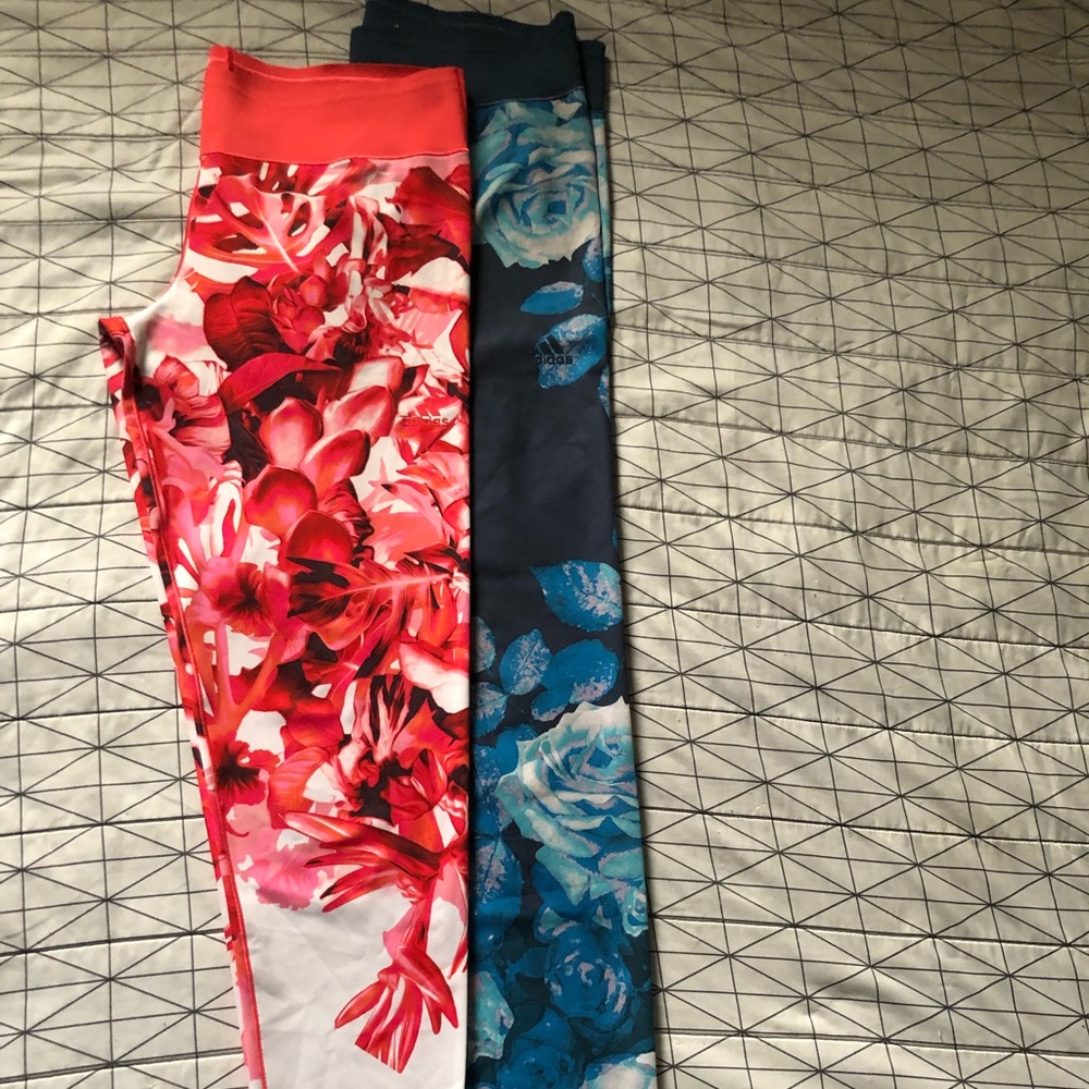 Adidas blue rose and red leaf climalite leggings